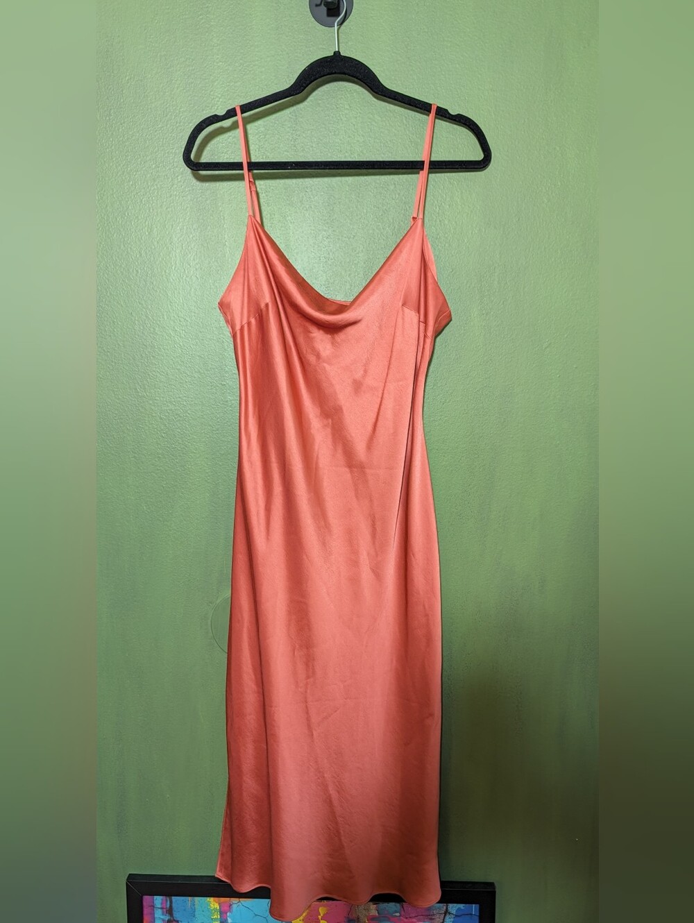 Express Coral Slip Midi Dress with Cowl Neck